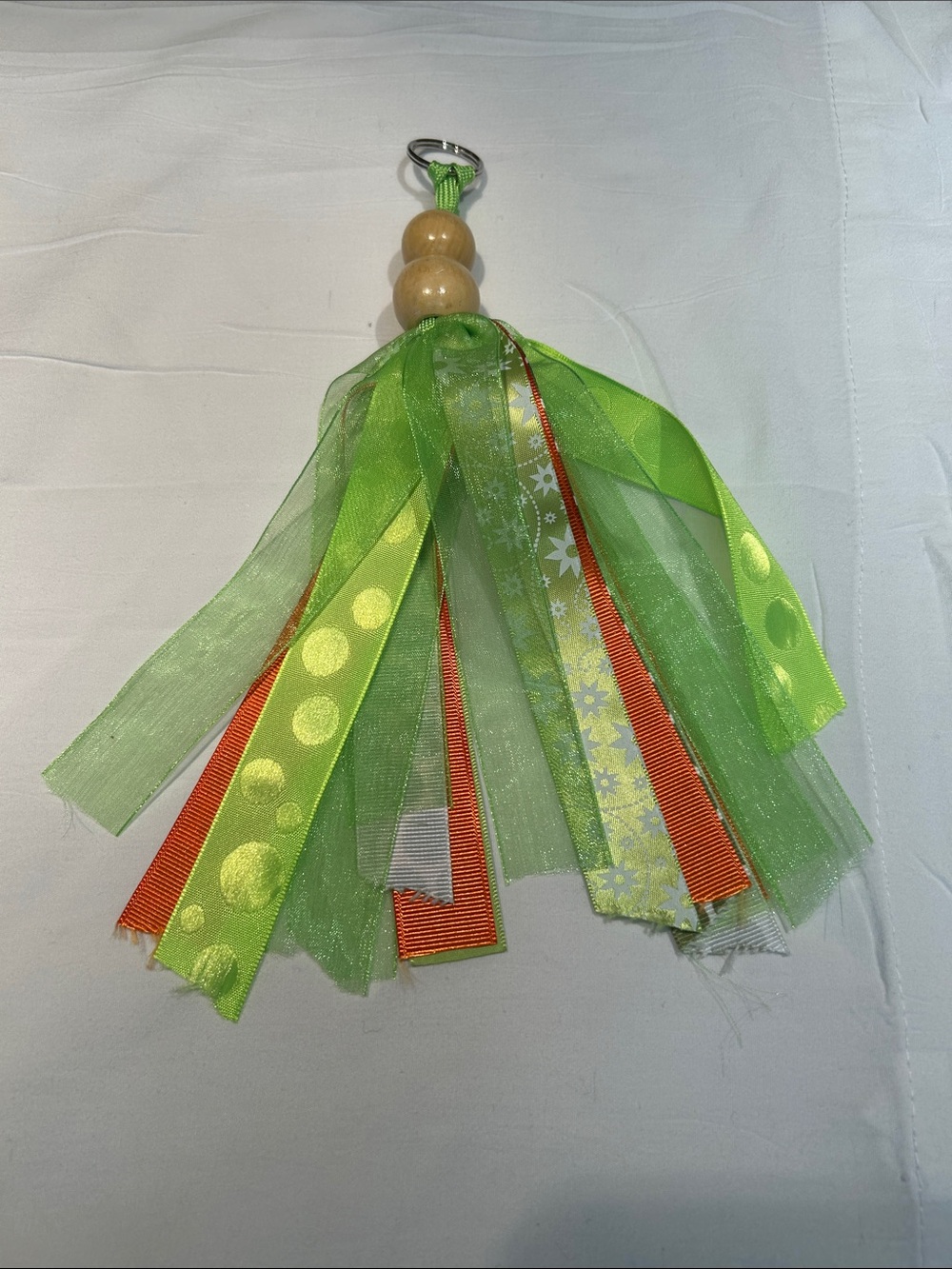 Green & Orange Ribbon Tassel Keychain - Handmade by Evelyn